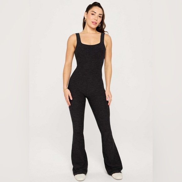Fabletics Pants - Fabletics Women's Heatherflex Kick Flare Black Jumpsuit